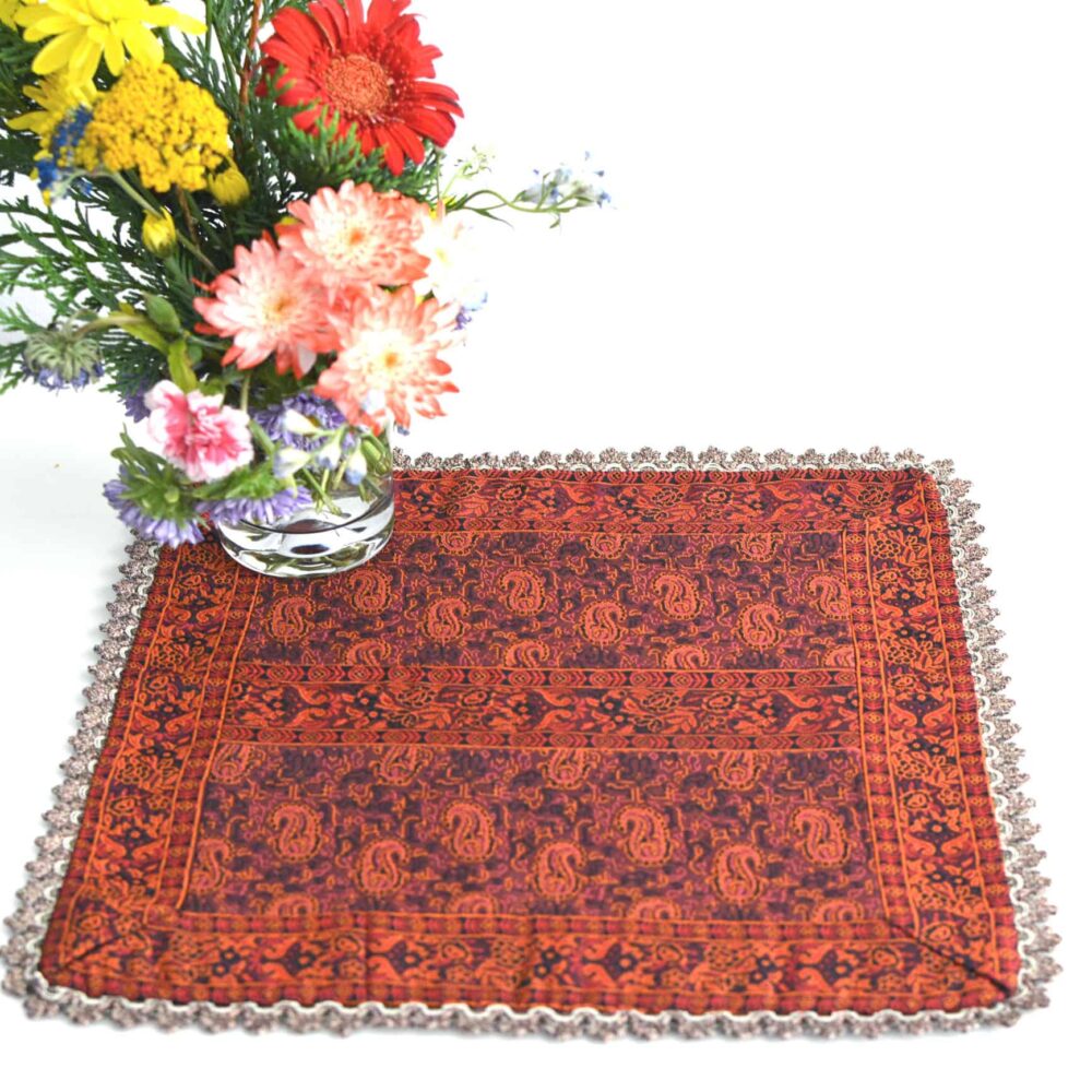 Red Square Termeh (Persian Fabric) Tablecloth With Edges