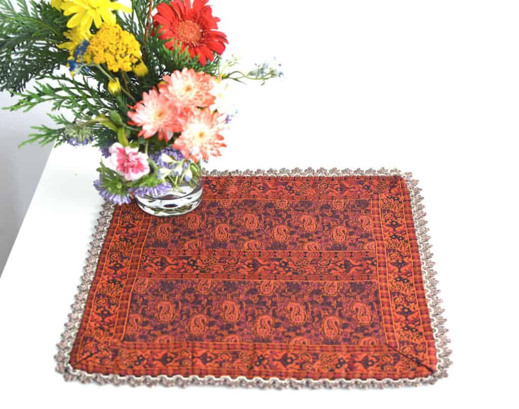 Red Square Termeh (Persian Fabric) Tablecloth With Edges