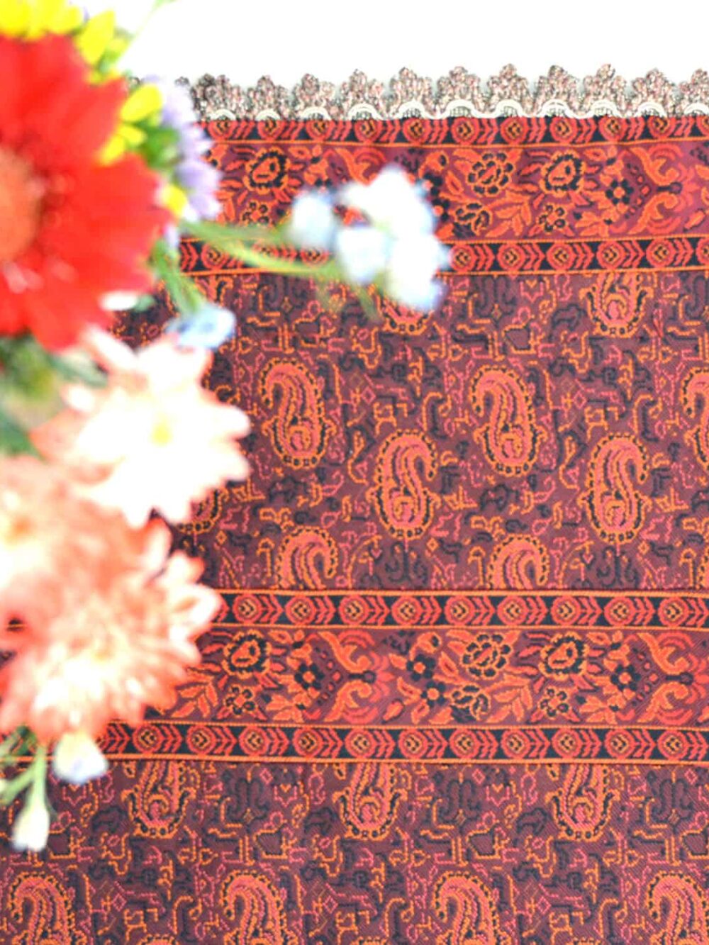 Red Square Termeh (Persian Fabric) Tablecloth With Edges
