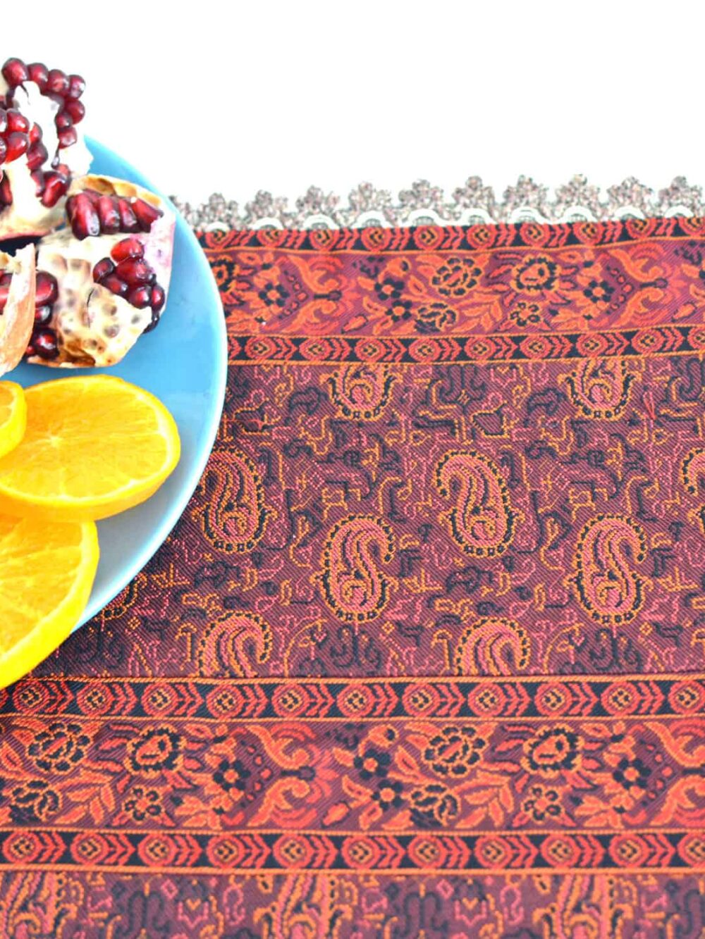 Red Square Termeh (Persian Fabric) Tablecloth With Edges