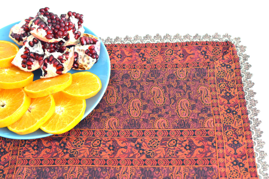 Red Square Termeh (Persian Fabric) Tablecloth With Edges