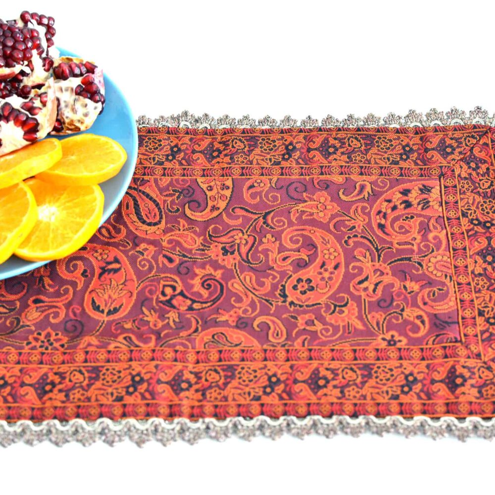 Red Termeh (Persian Fabric) Tablecloth With Edges