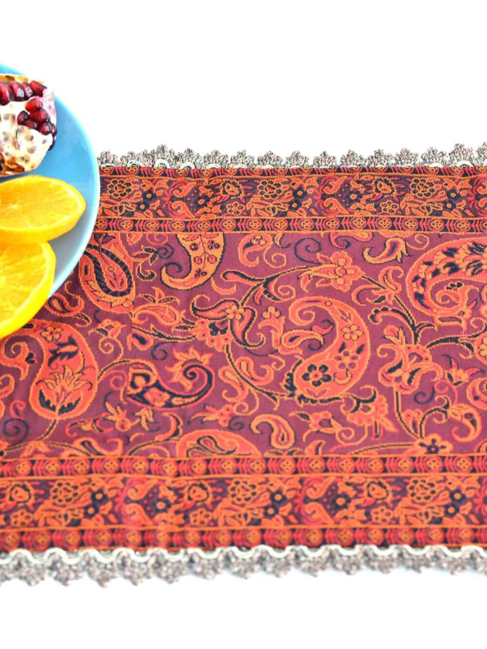 Red Termeh (Persian Fabric) Tablecloth With Edges