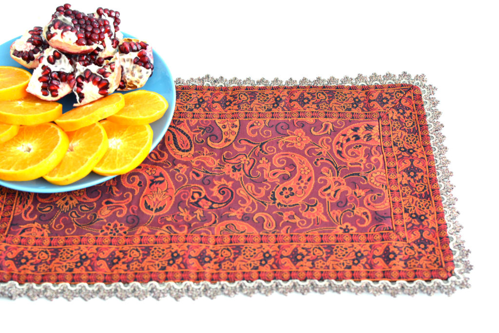 Red Termeh (Persian Fabric) Tablecloth With Edges