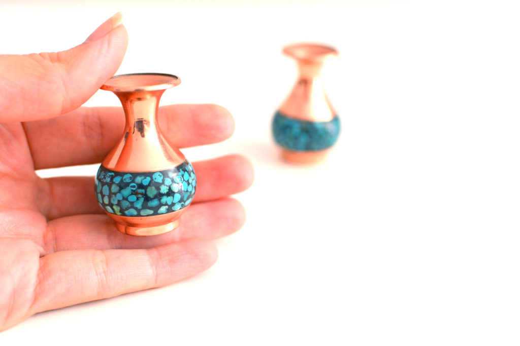 Set of 2 Decorative Vases, Persian Copper & Turquoises Artwork
