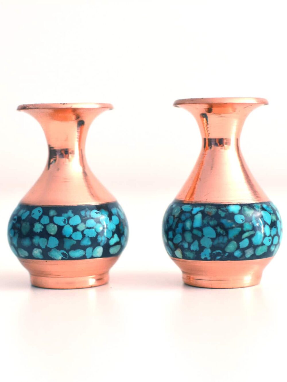 Set of 2 Decorative Vases, Persian Copper & Turquoises Artwork