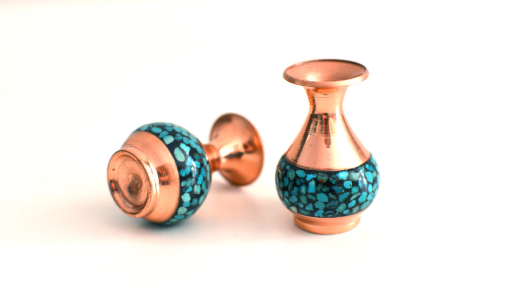 Set of 2 Decorative Vases, Persian Copper & Turquoises Artwork