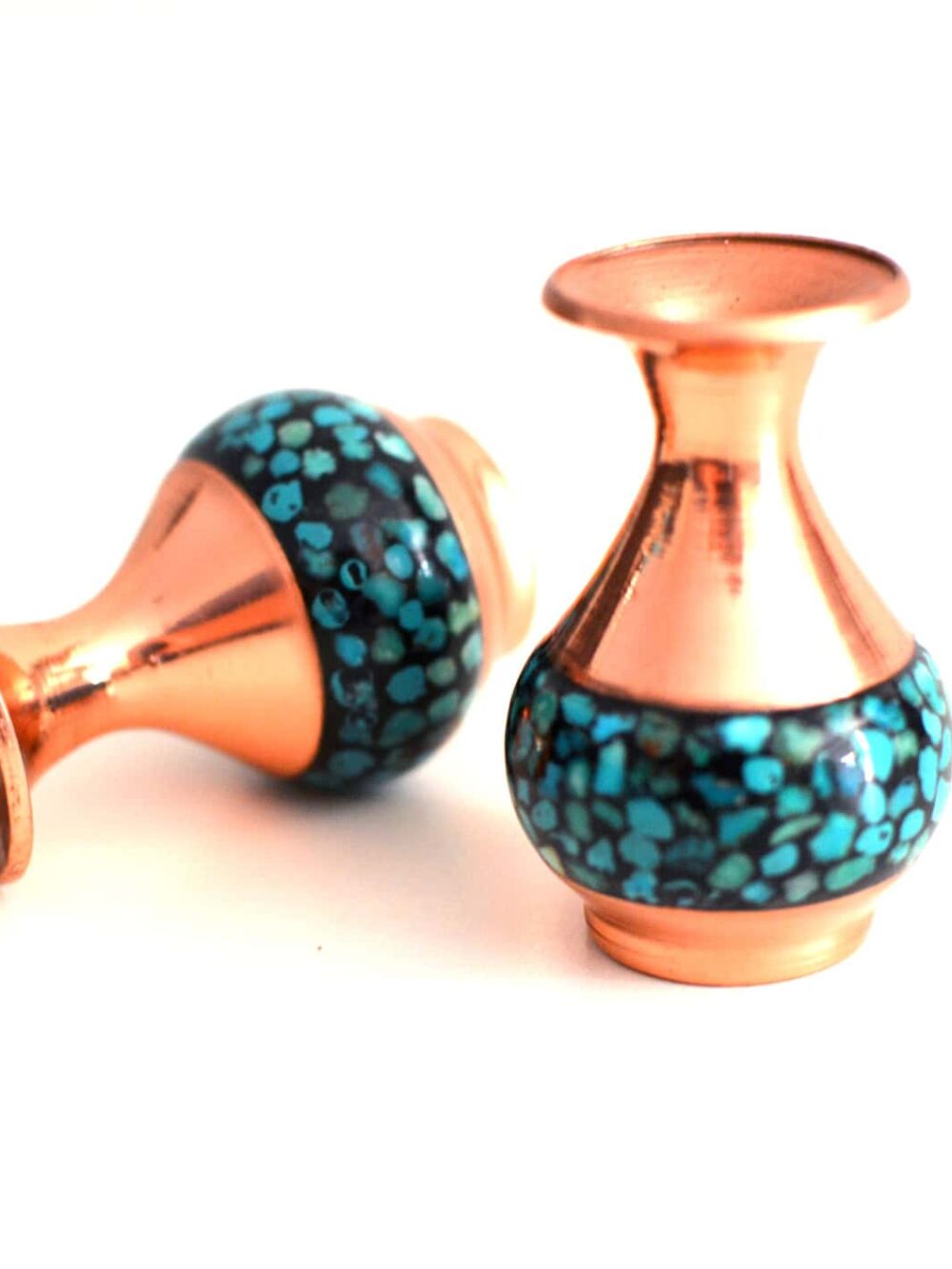 Set of 2 Decorative Vases, Persian Copper & Turquoises Artwork