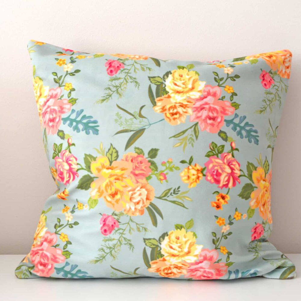 Velvet Floral With Turquoises Background Cushion Cover