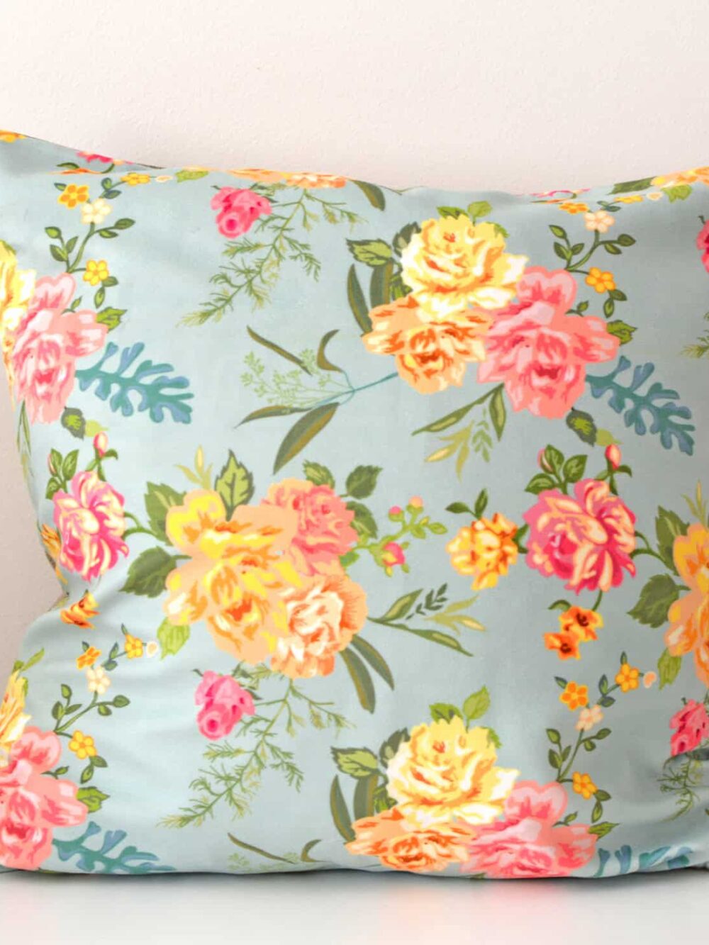 Velvet Floral With Turquoises Background Cushion Cover