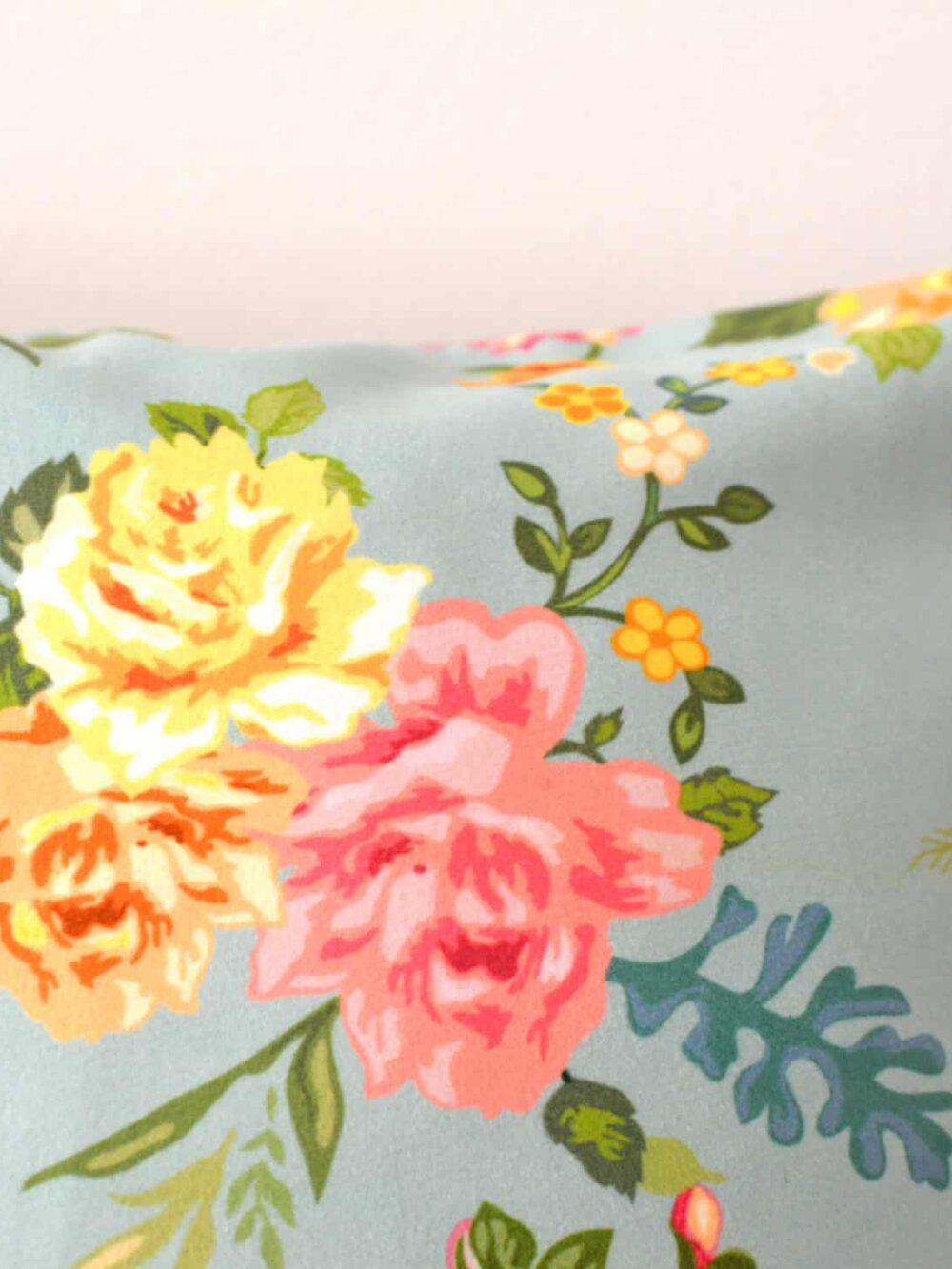Velvet Floral With Turquoises Background Cushion Cover