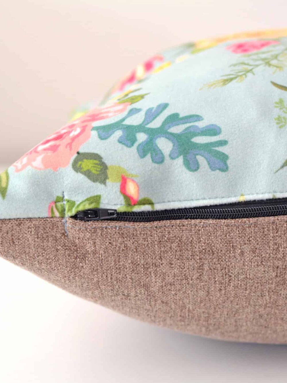 Velvet Floral With Turquoises Background Cushion Cover
