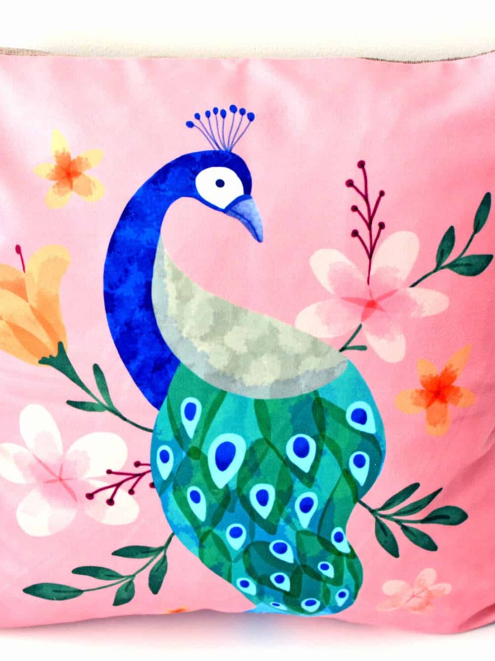 Velvet Floral Peacock Cushion Cover