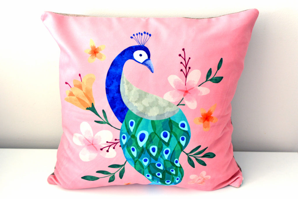 Velvet Floral Peacock Cushion Cover