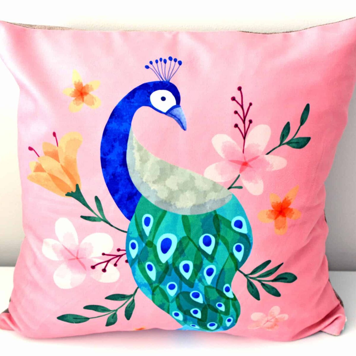 Velvet Floral Peacock Cushion Cover