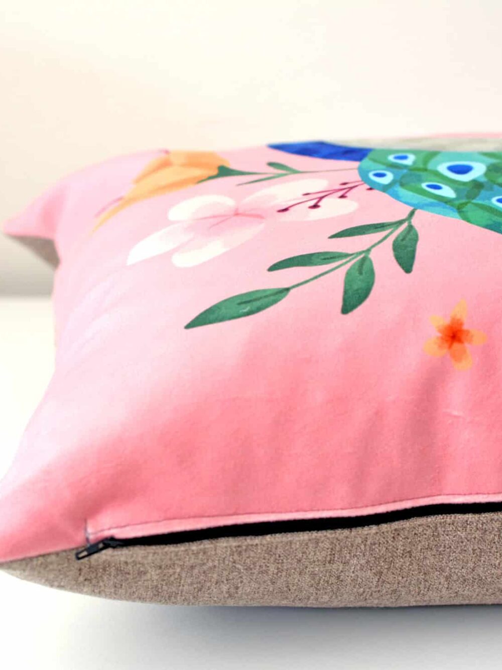 Velvet Floral Peacock Cushion Cover