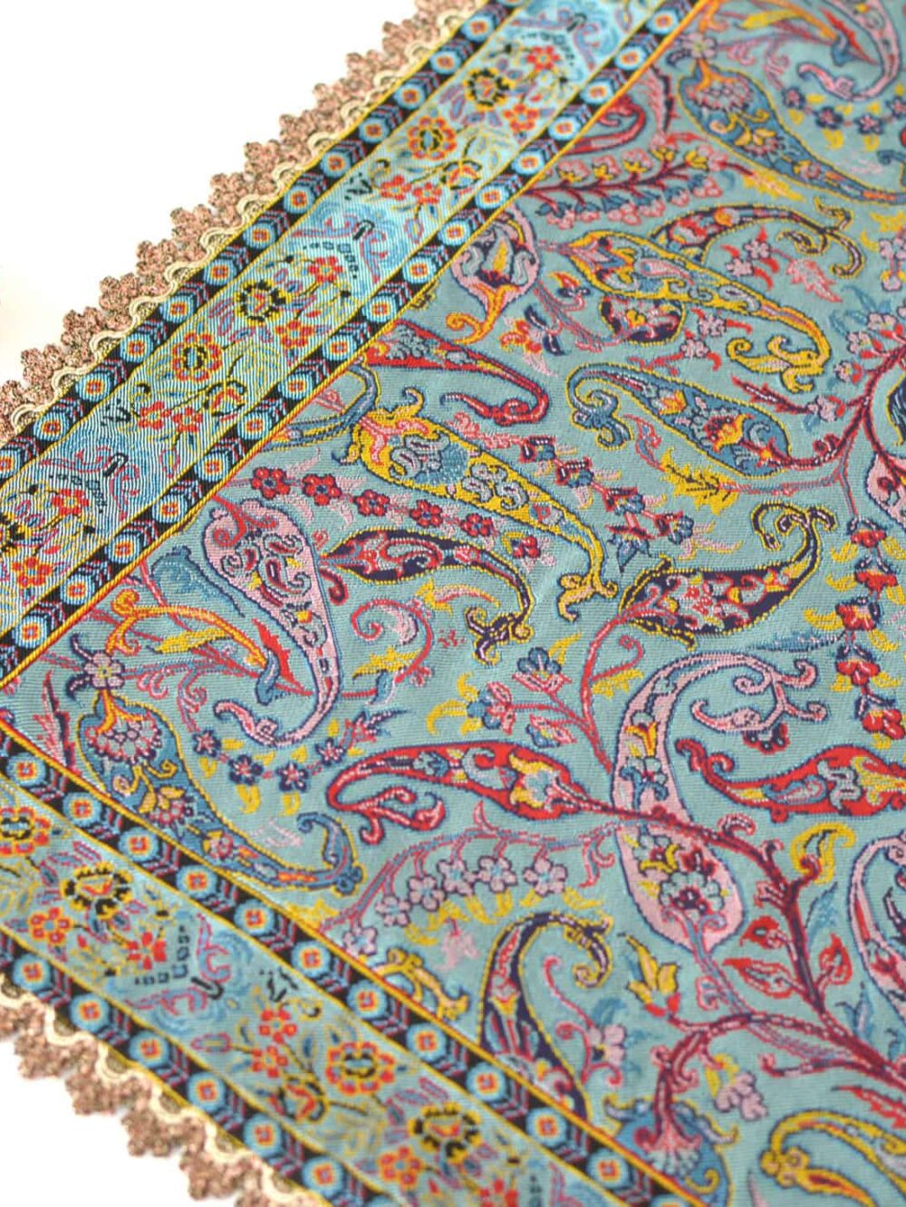 Turquoise Termeh (Persian Fabric) Runner Tablecloth With Edge