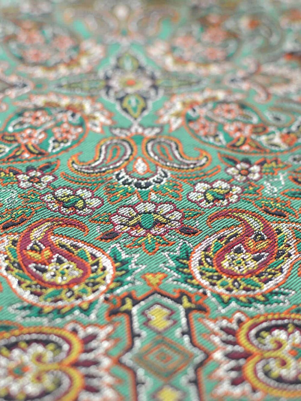 Green With Golden Strips Termeh (Persian Fabric) Round Tablecloth
