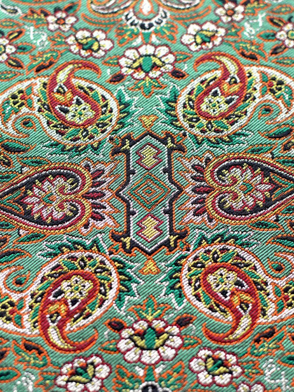 Green With Golden Strips Termeh (Persian Fabric) Round Tablecloth