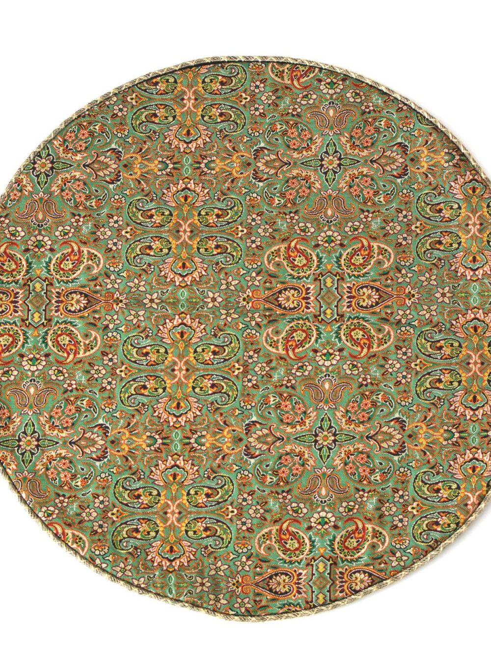 Green With Golden Strips Termeh (Persian Fabric) Round Tablecloth