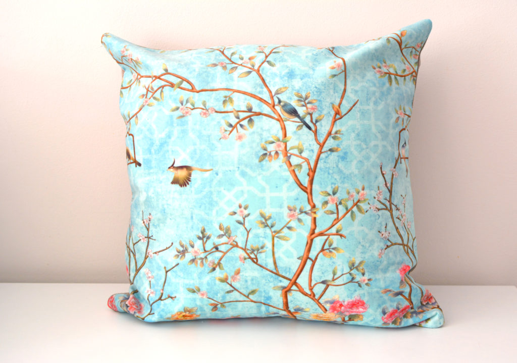 Velvet Floral With Turquoises Background Cushion Cover
