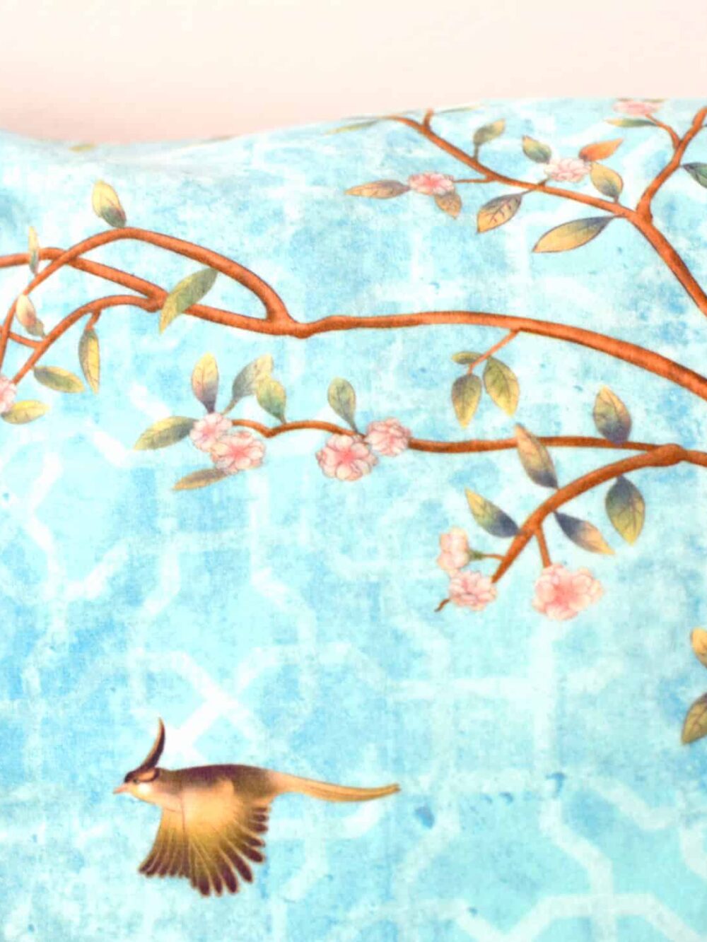 Velvet Floral With Turquoises Background Cushion Cover