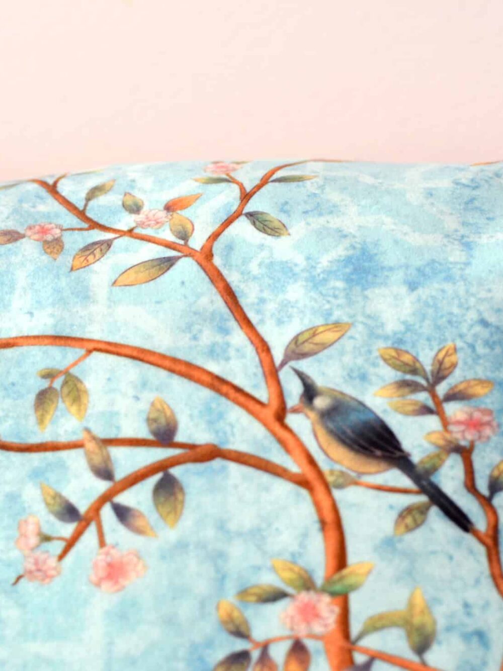 Velvet Floral With Turquoises Background Cushion Cover