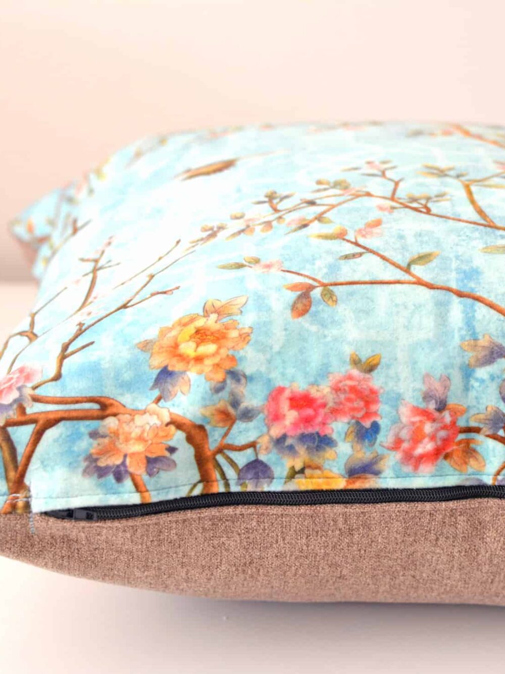 Velvet Floral With Turquoises Background Cushion Cover