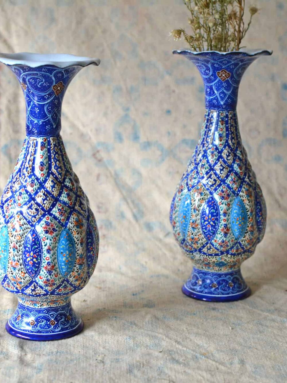 Pair of Enamelled Hand-Painted Vases