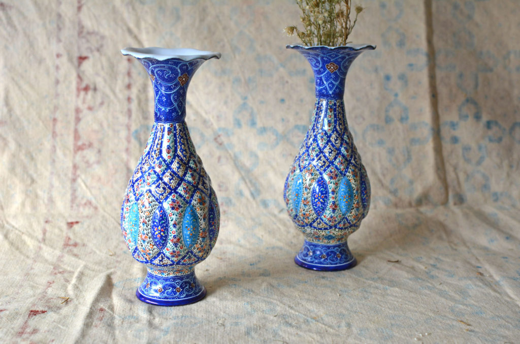 Pair of Enamelled Hand-Painted Vases