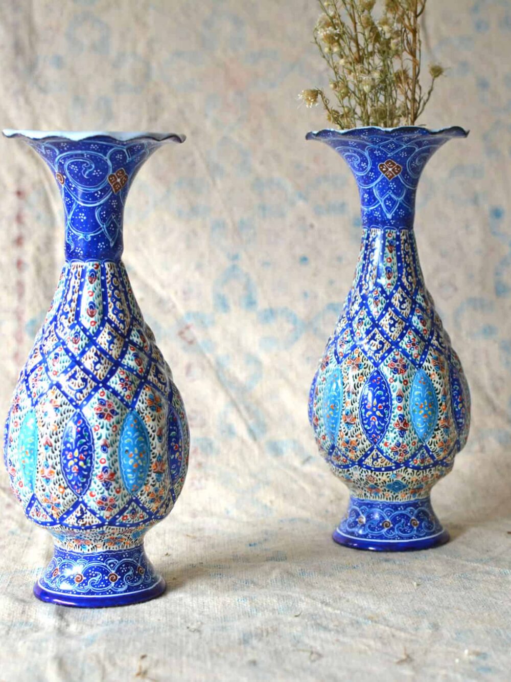 Pair of Enamelled Hand-Painted Vases