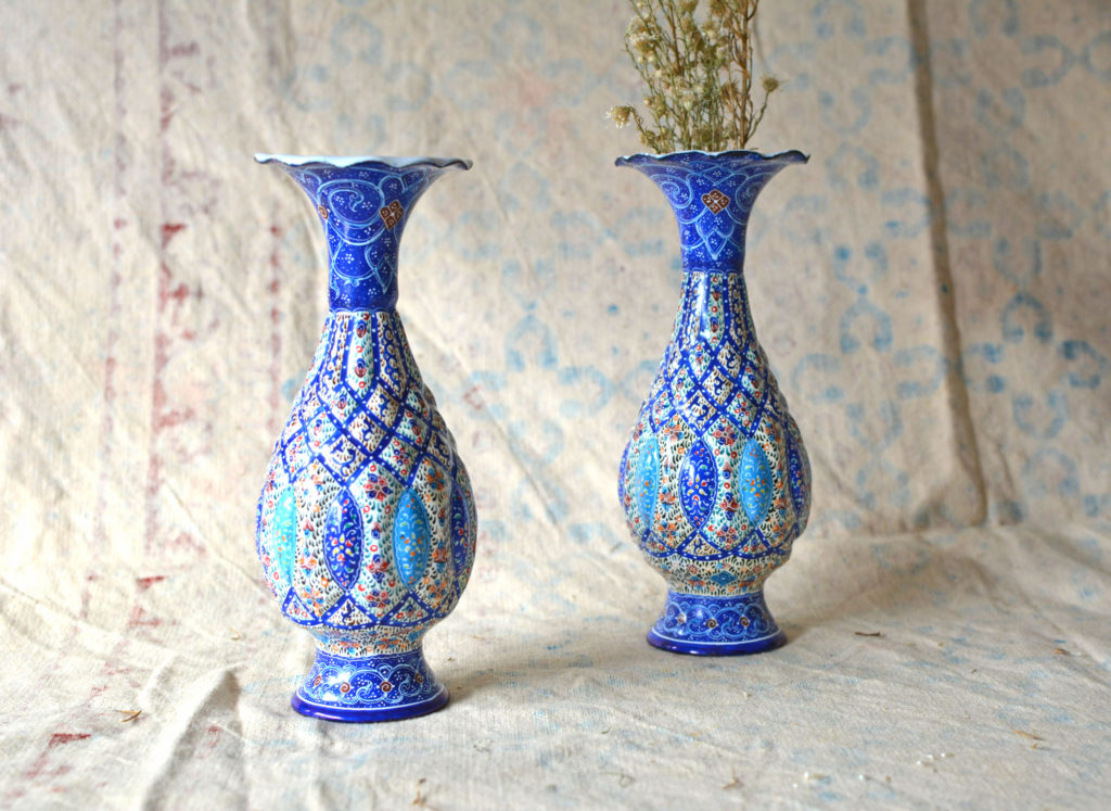 Pair of Enamelled Hand-Painted Vases