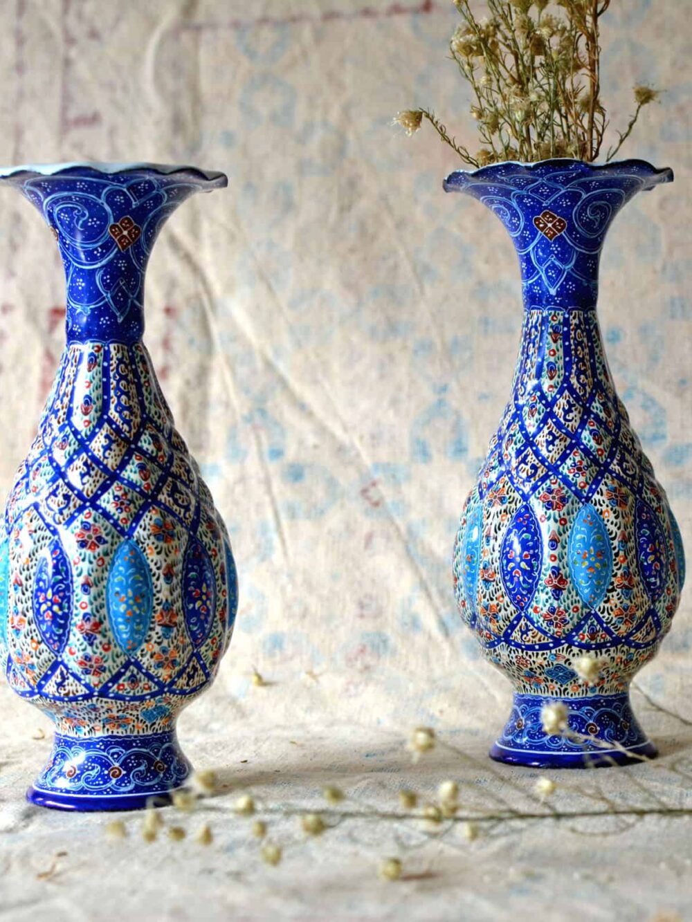 Pair of Enamelled Hand-Painted Vases