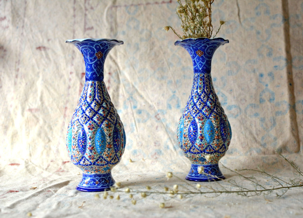 Pair of Enamelled Hand-Painted Vases