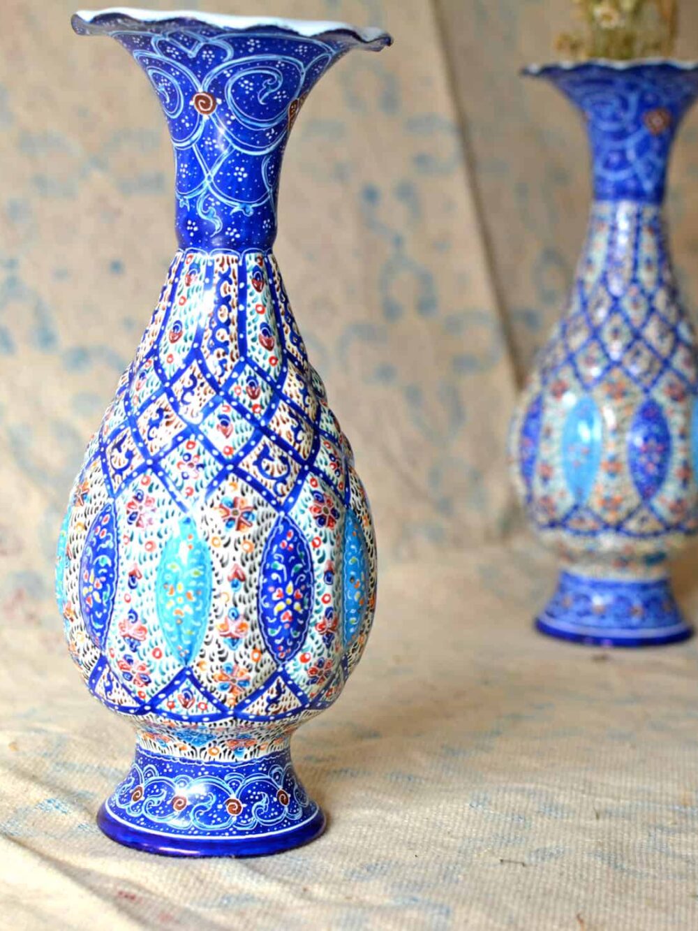 Pair of Enamelled Hand-Painted Vases