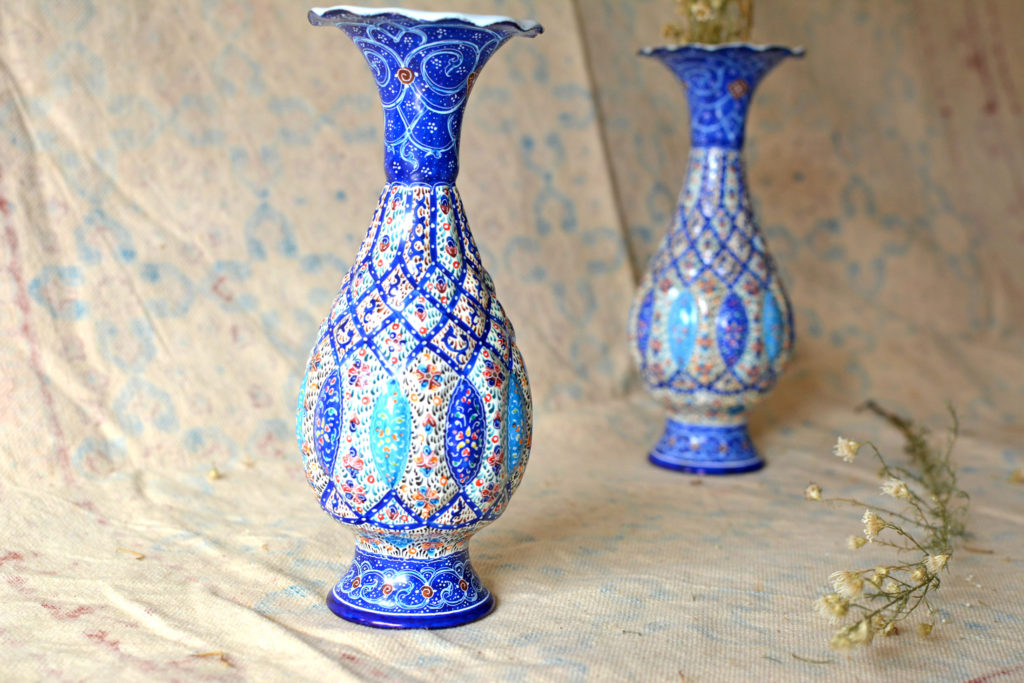 Pair of Enamelled Hand-Painted Vases