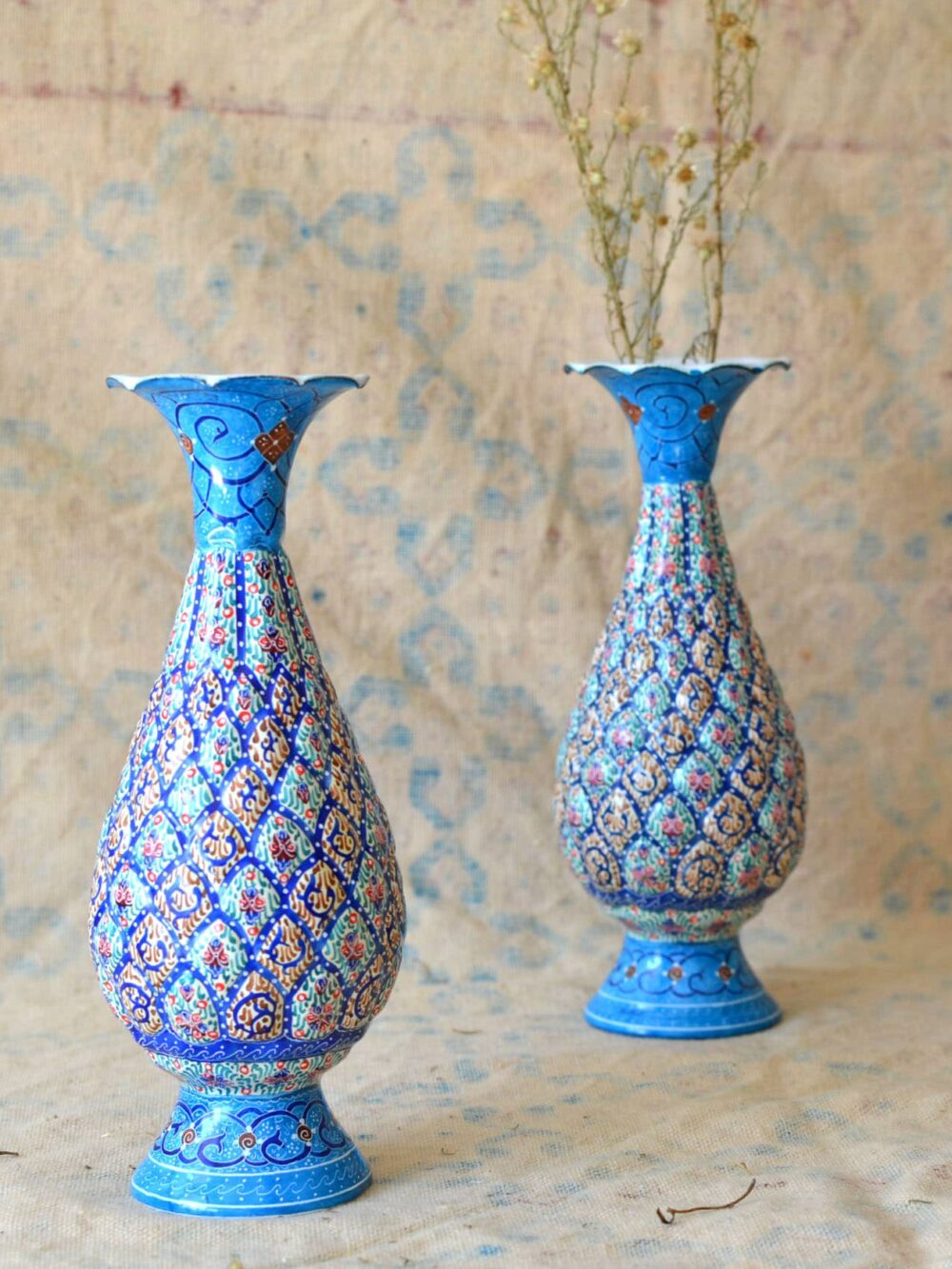 Pair of Enamelled Hand-Painted Vases