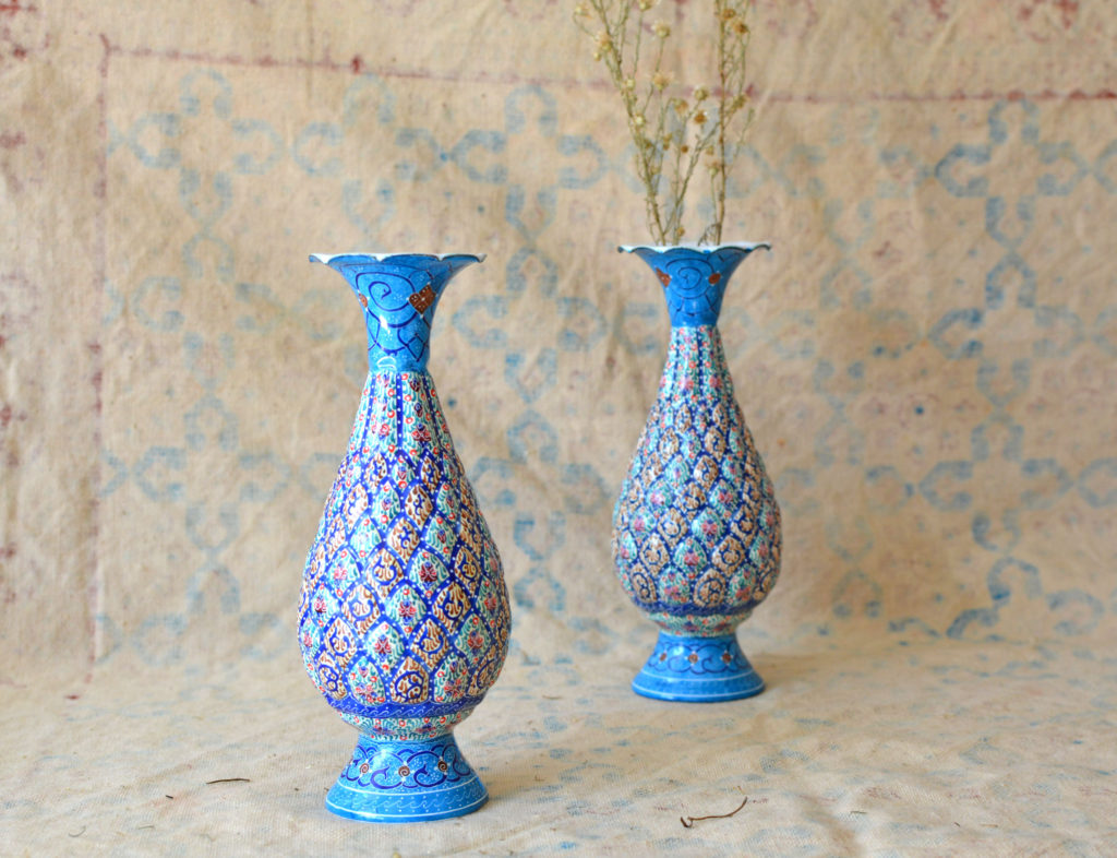 Pair of Enamelled Hand-Painted Vases