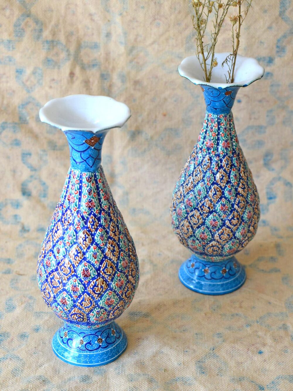 Pair of Enamelled Hand-Painted Vases