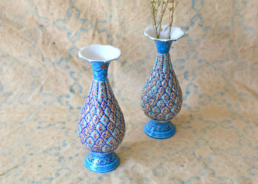 Pair of Enamelled Hand-Painted Vases