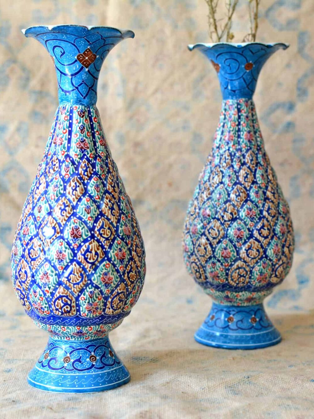 Pair of Enamelled Hand-Painted Vases