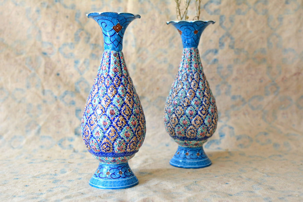 Pair of Enamelled Hand-Painted Vases