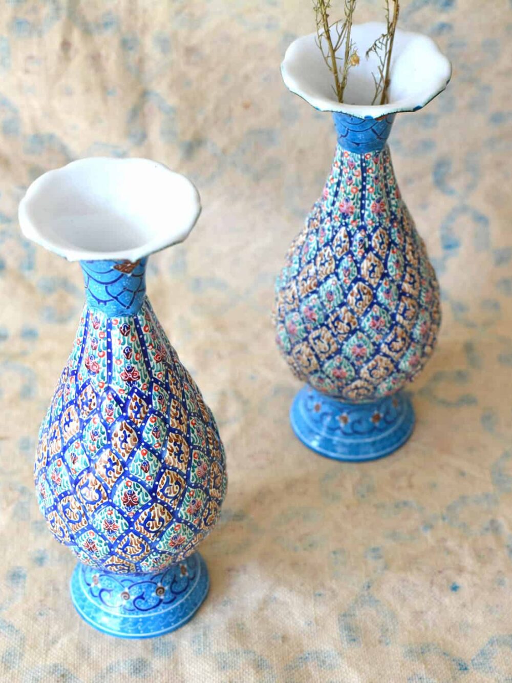 Pair of Enamelled Hand-Painted Vases