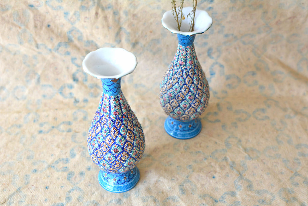 Pair of Enamelled Hand-Painted Vases