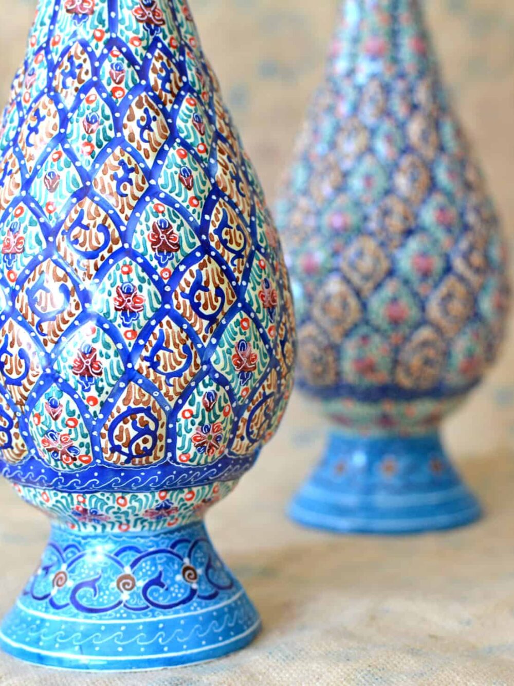 Pair of Enamelled Hand-Painted Vases