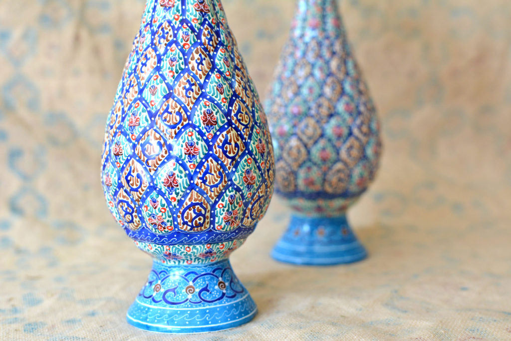 Pair of Enamelled Hand-Painted Vases