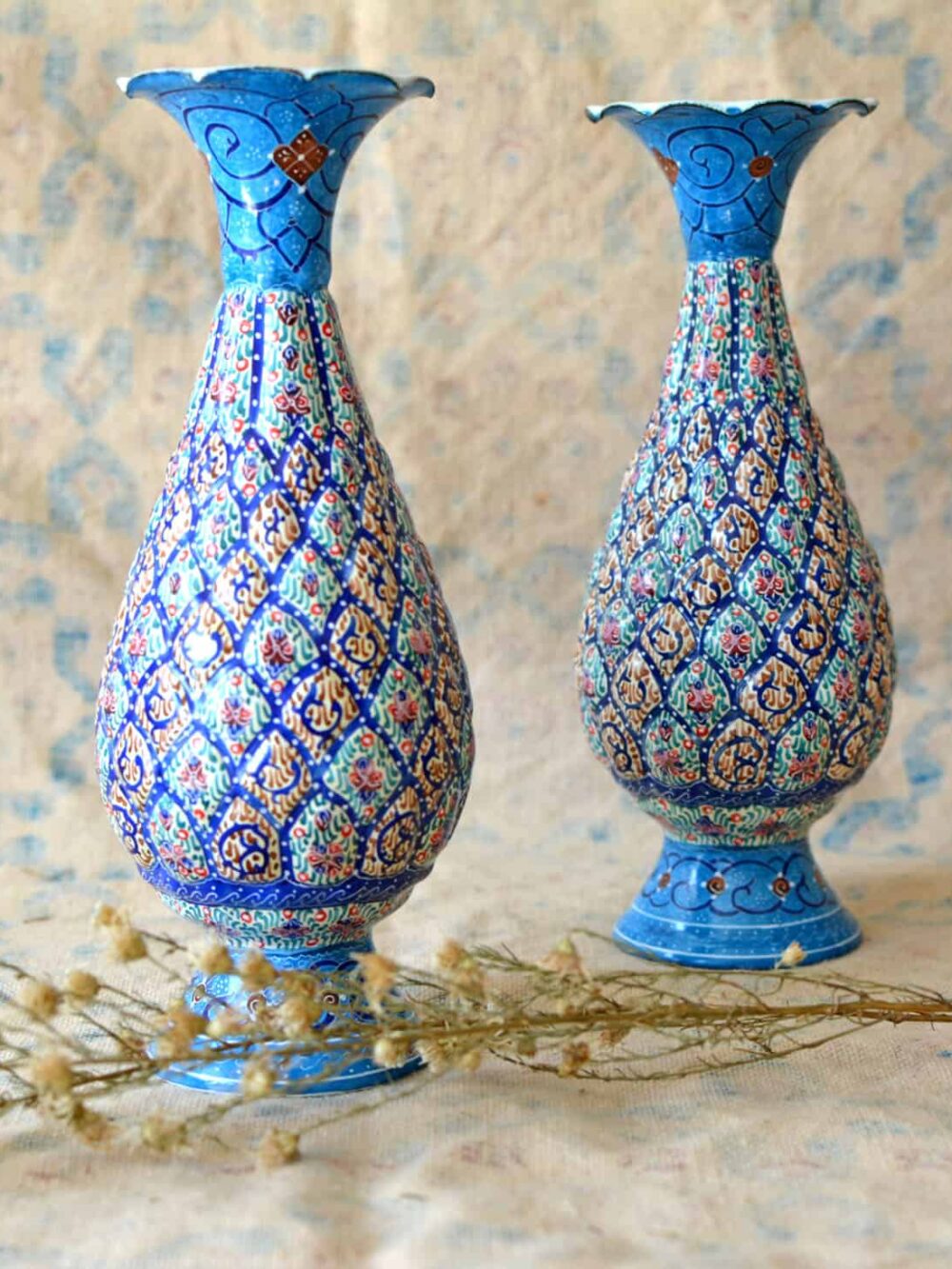 Pair of Enamelled Hand-Painted Vases