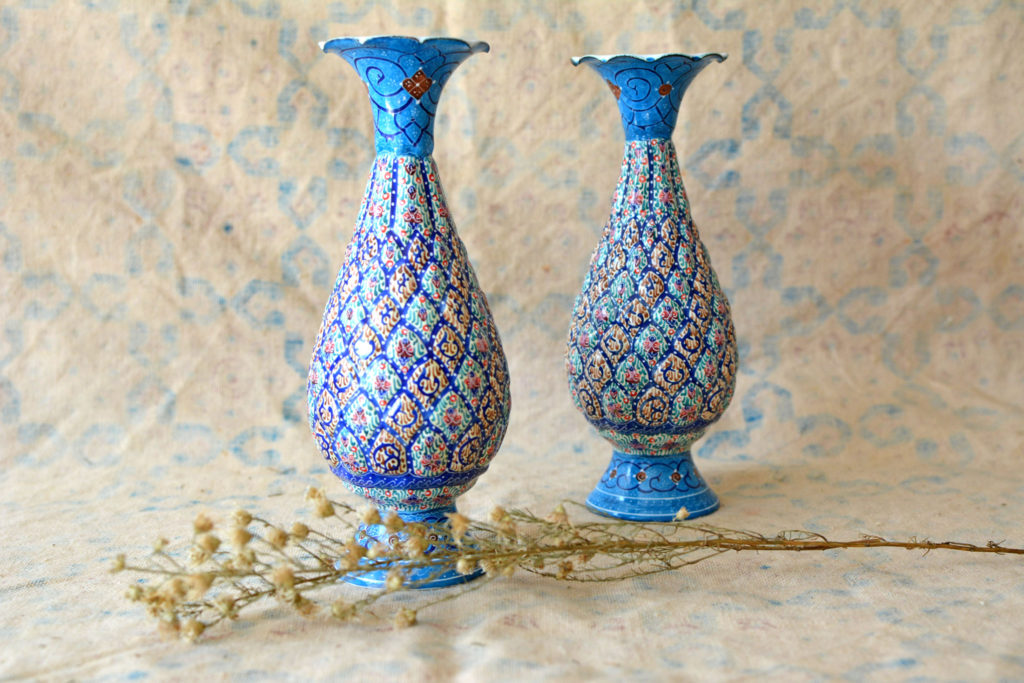 Pair of Enamelled Hand-Painted Vases