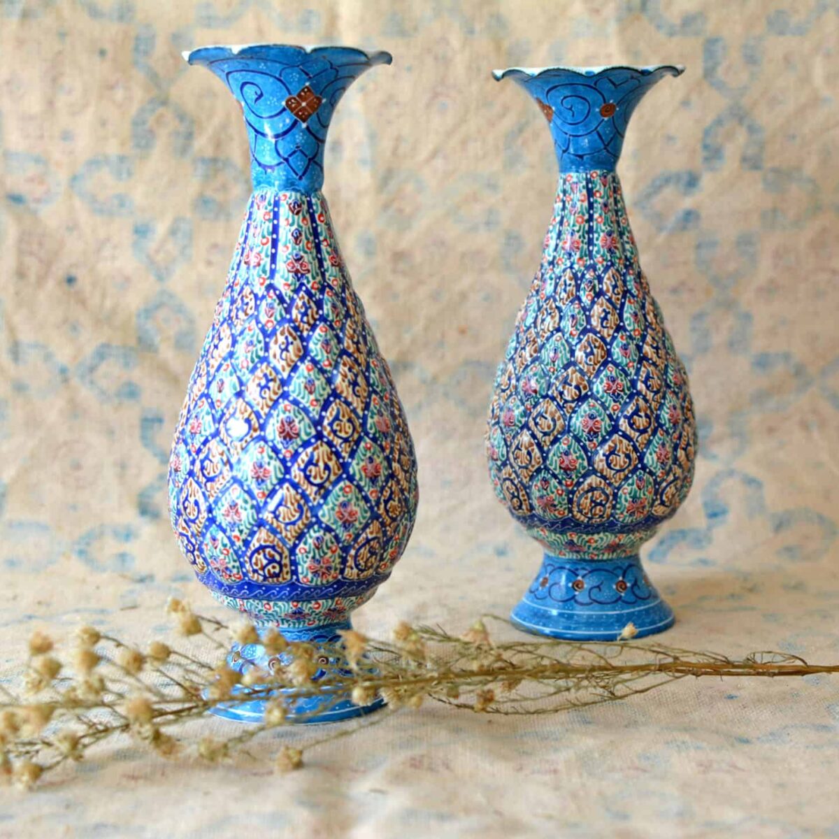 Pair of Enamelled Hand-Painted Vases