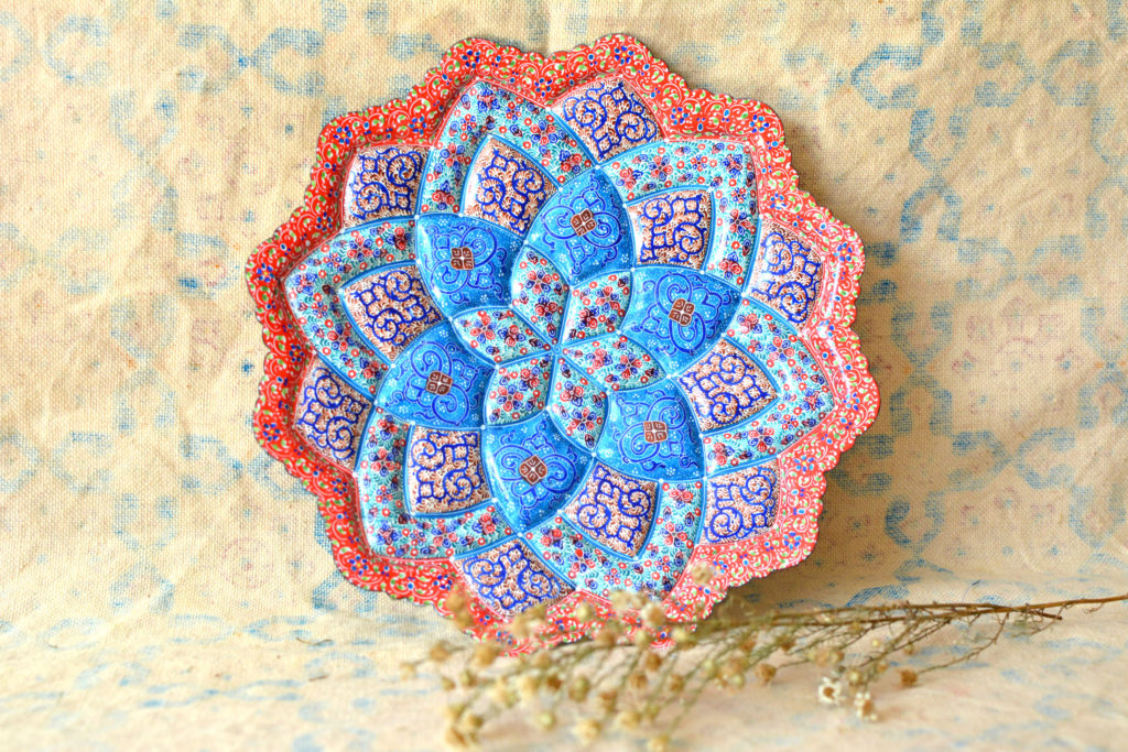 Hand-Painted enamelled red-blue plate